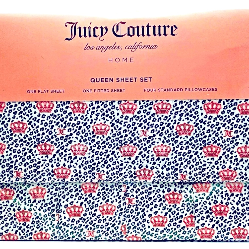 Juicy Couture 6PC QUEEN Leopard Animal Print Crown Sheet Set